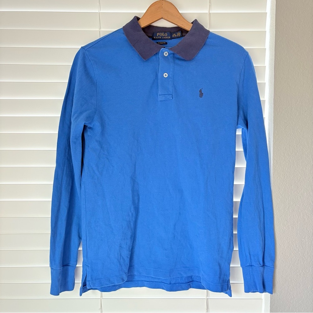 Polo Ralph Lauren Polo Shirt Youth Boys Size L/G 14-16 Pullover Long Sleeve Blue